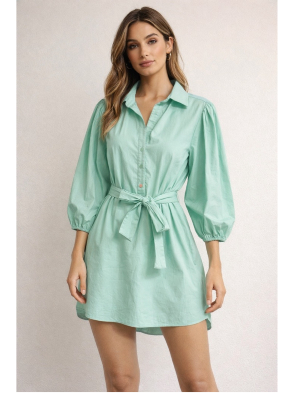 Women's LDT Mint Green Mini Shirt Dress with Belt Size 4